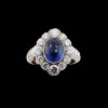 Bague marquise deux ors, saphir et diamants