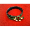 Ceinture Hermès Maille marine dorée réversible en cuir  marine/ vert