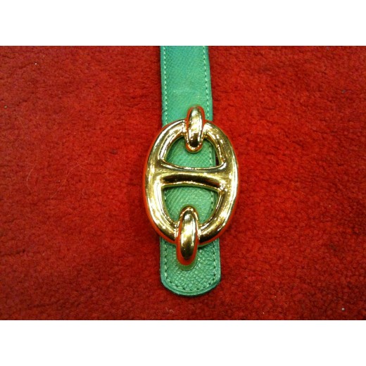 Ceinture Hermès Maille marine dorée réversible en cuir  marine/ vert