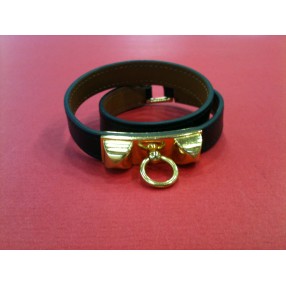 Bracelet Hermès Rivale Double tour en cuir noir