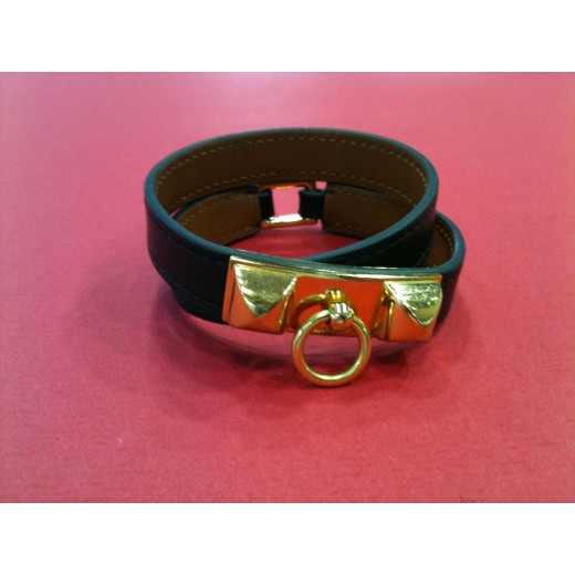 Bracelet Hermès Rivale Double tour en cuir noir