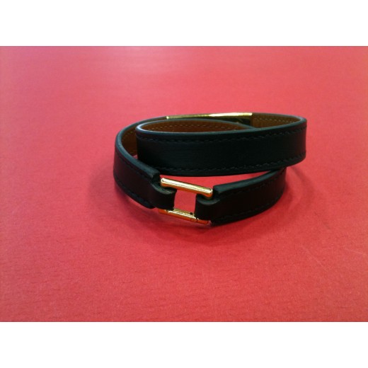 Bracelet Hermès Rivale Double tour en cuir noir