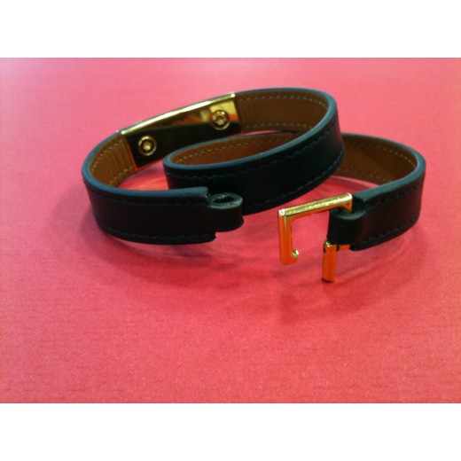 Bracelet Hermès Rivale Double tour en cuir noir