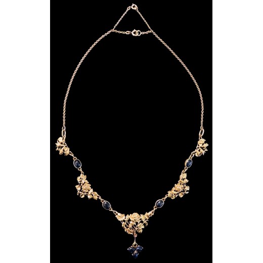 Collier ancien draperie saphirs cabochon