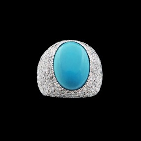 Bague dôme turquoise pavée diamants