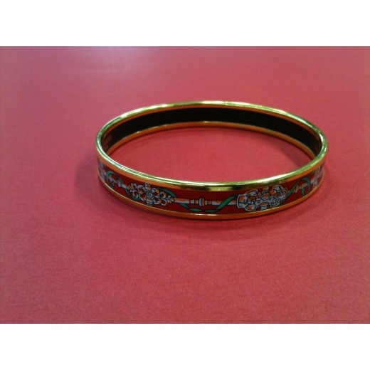 Bracelet Hermès fin en émail et plaqué or