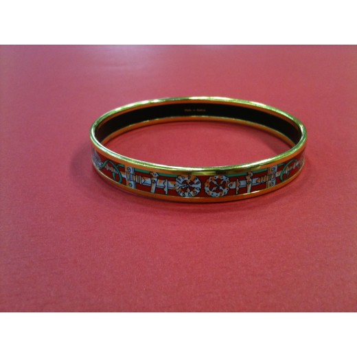 Bracelet Hermès fin en émail et plaqué or