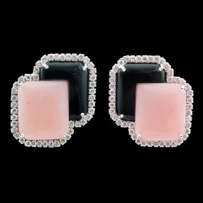 Boucles d'oreilles créateur Opales Onyx Diamants