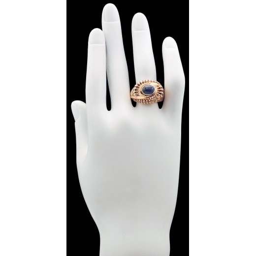Bague Ancienne En Or Et Argent Avec Saphir Bleu Et Orange - Style Art Déco, Occasion