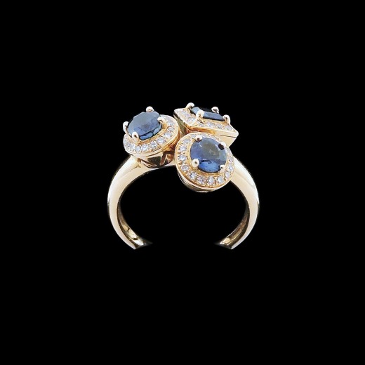 Bague géométrique trois saphirs diamants