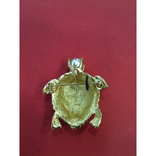 Broche Yves Saint Laurent Tortue en métal doré 
