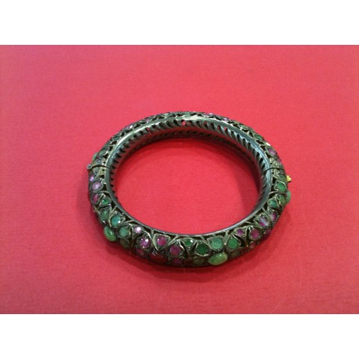 Bracelet Ancien Art Nouveau En Argent Sterling Avec Rubis Et Brillants - Occasion