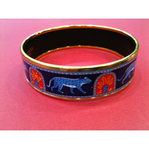Bracelet Hermès large en émail et plaqué or