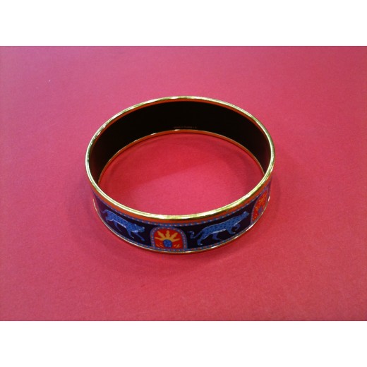 Bracelet Hermès large en émail et plaqué or