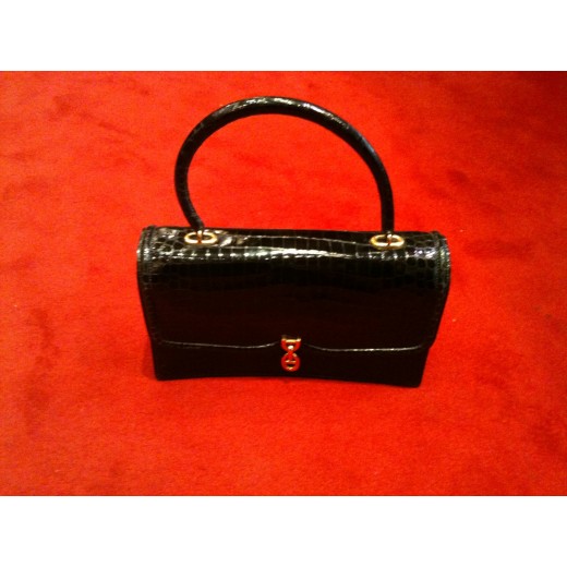 Sac à Main Vintage En Crocodile Des Années 50 - Bandoulière Marron En Cuir