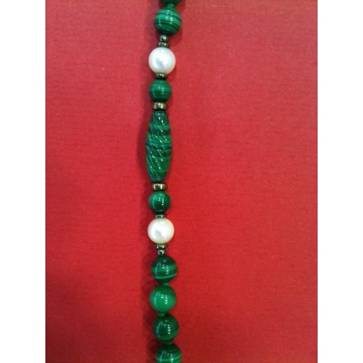 Collier en malachite et perles de culture