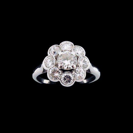 Bague marguerite platine et diamants