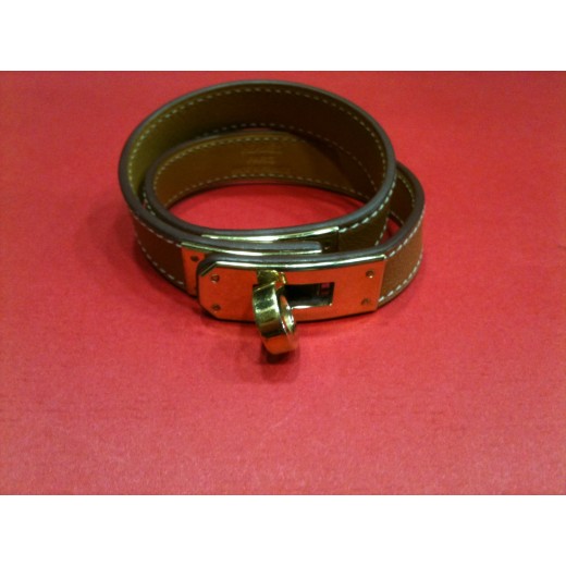 Bracelet Hermès Kelly Double tour en cuir gold