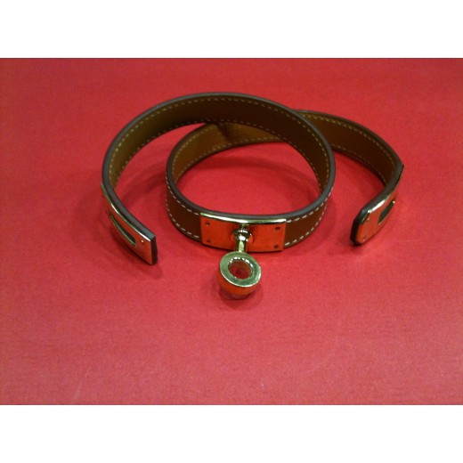 Bracelet Hermès Kelly Double tour en cuir gold