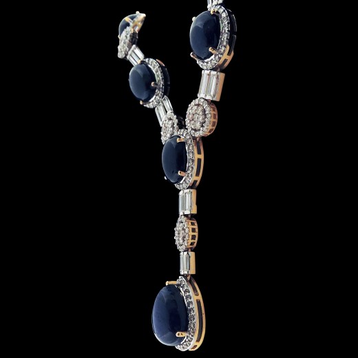 Collier En Or Blanc 18 Carats Serti De Saphir Et Diamants - Poids Total 0,20 Ct - 2,70 G - Occasion