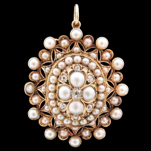 Broche pendentif perles et diamants