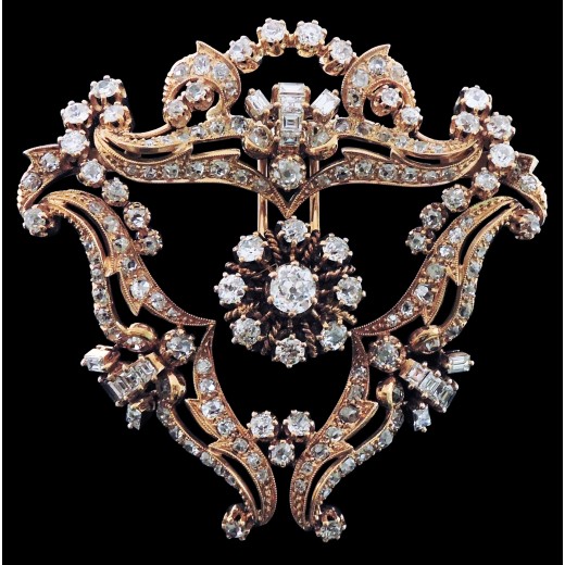 Broche Clip Arabesque en or et diamants