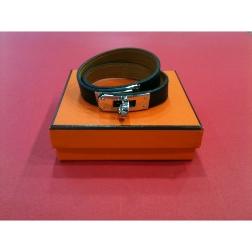 Bracelet Hermès Kelly Double tour en cuir noir