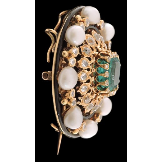 Broche Panier Ancienne – Or 18K Et Argent – Perles Et Diamants – XIXe Siècle – Occasion
