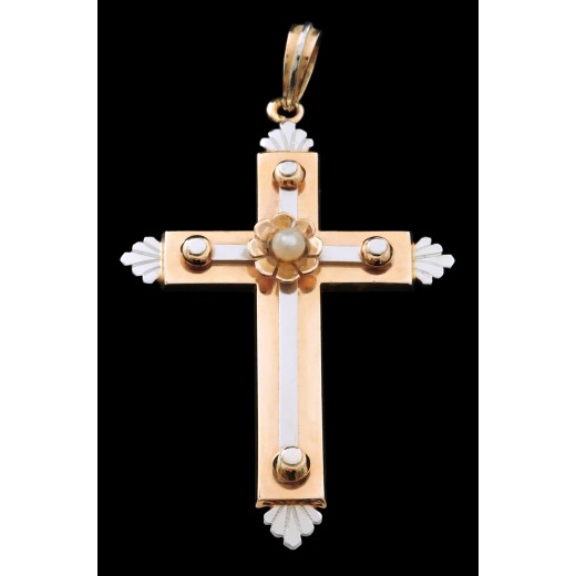 Pendentif croix deux ors perle fine