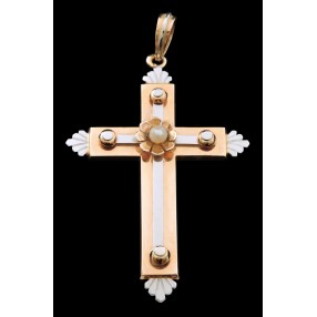 Pendentif croix deux ors perle fine