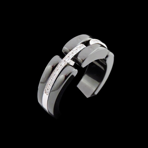Bague En Céramique Blanche Avec Fermoir Ceinture Et Cristaux Zirconium - Taille 52 - Neuf Avec étiquettes
