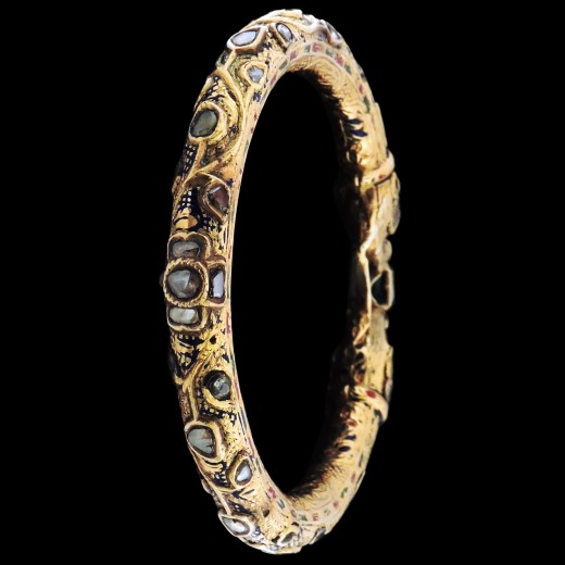 Bracelet Jonc Vintage Ethnique – Têtes D'éléphants En Argent 925 Et émail Bleu/blanc, Occasion (état à Vérifier)