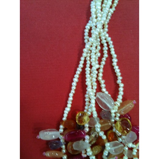 Collier fantaisie perles d'eau douce et quartz
