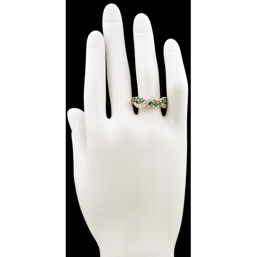 Bague torsades diamants et émeraudes