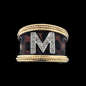 Bague Homme émail léopard et initiale diamantée