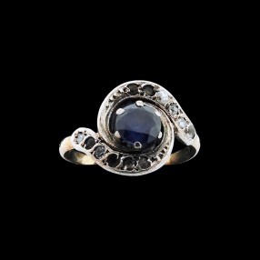 Bague ancienne tourbillon saphir diamants