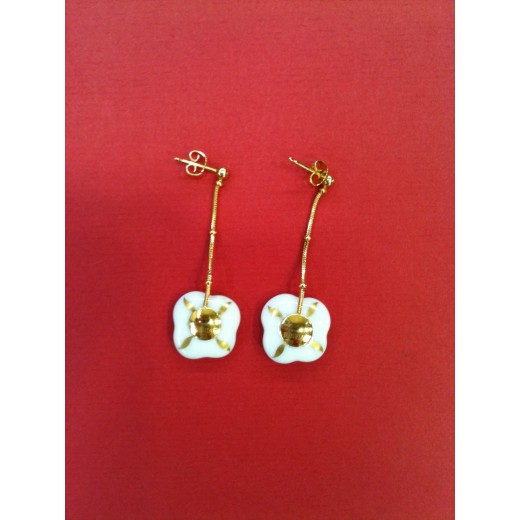 Boucles d'oreilles Bernardaud en porcelaine et plaqué or