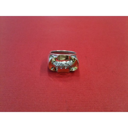 Bague Tank moderne en or et argent