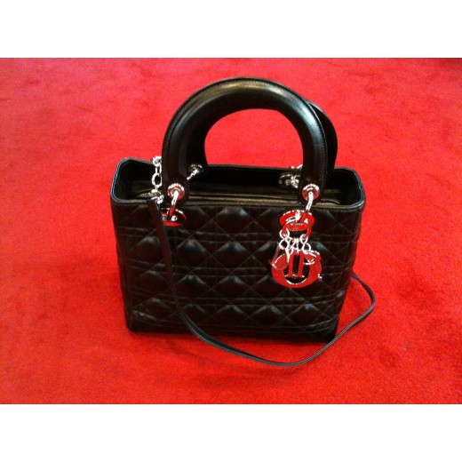 Sac Christian Dior Lady Dior en cuir noir