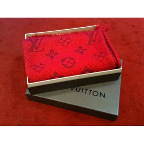 Echarpe Louis Vuitton Logomania rose fushia en laine et soie