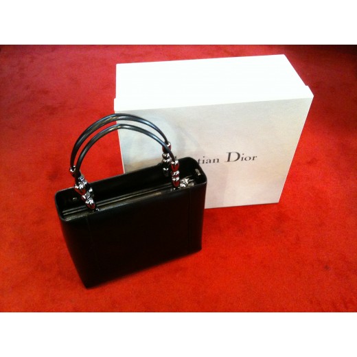 Sac Christian Dior en cuir lisse noir