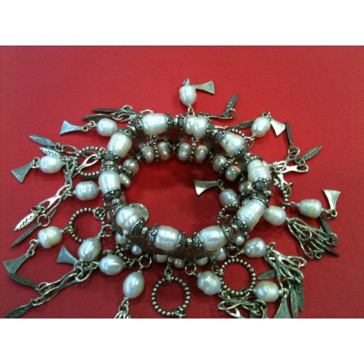 Bracelet Taratata en métal argenté et perles