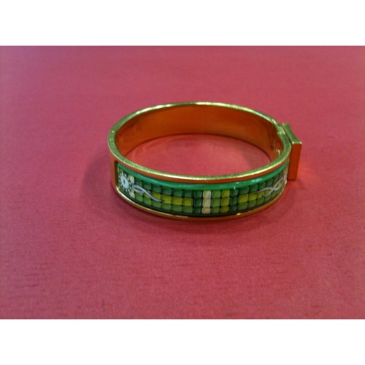 Bracelet Hermès Clic Clac Vintage imprimé fond vert