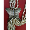 Collier Papillon en métal argenté et perles