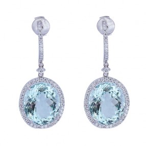 Boucles d'oreilles Aigue marine et or blanc d'occasion