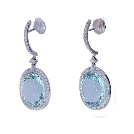 Boucles d'oreilles or blanc et aigue marine