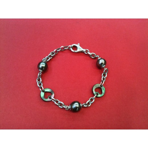 Bracelet en argent, nacre et perles