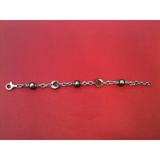 Bracelet en argent, nacre et perles