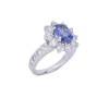 Bague marguerite en or blanc diamants et saphir