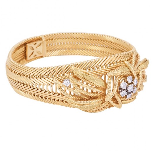 Bracelet ancien en or jaune 18 K et diamants
